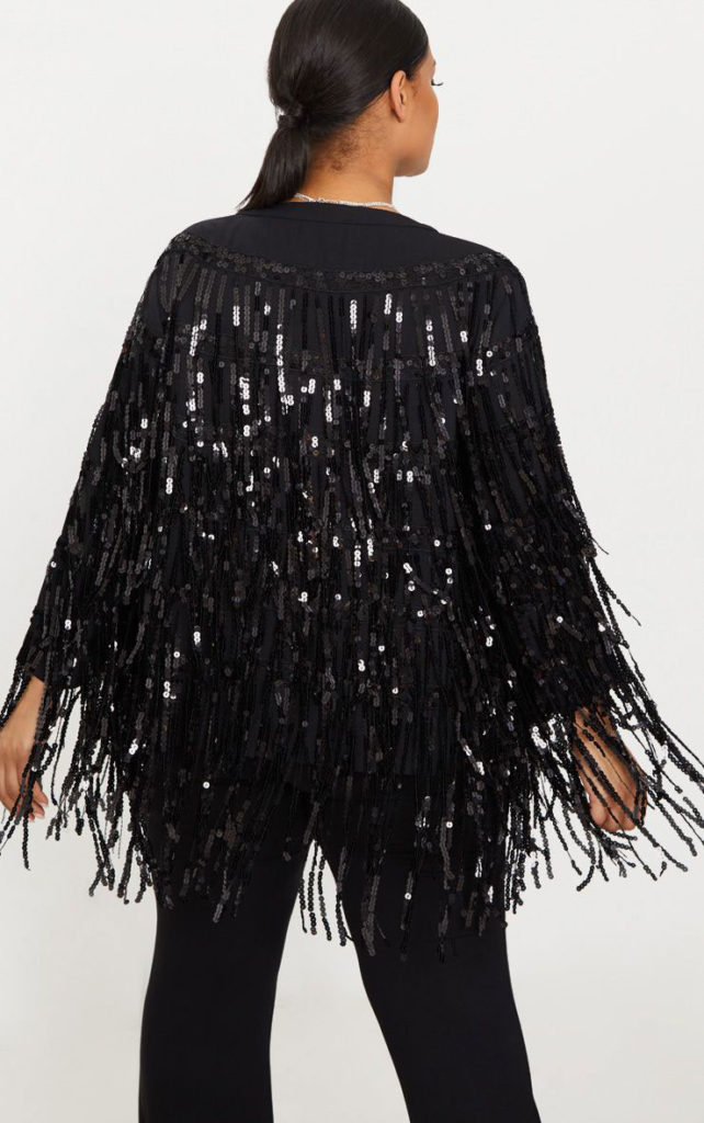 Black Sequined Fringe Jacket - Back View - Pretty Little Thing - Curvicality