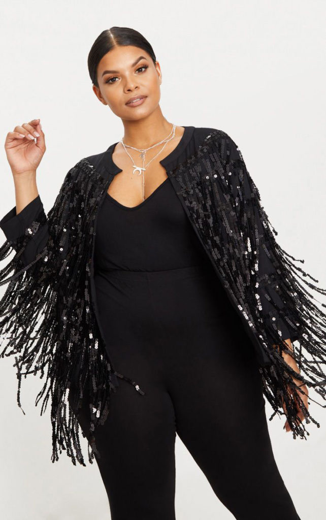 Black Sequined Fringe Jacket - Pretty Little Thing - Curvicality