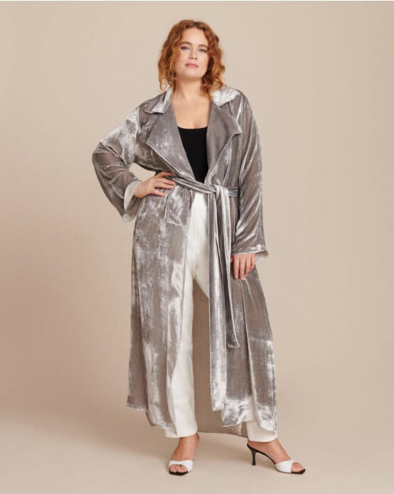 Grey Velvet Studio Trench Coat - Front View - 11 Honore - Curvicality