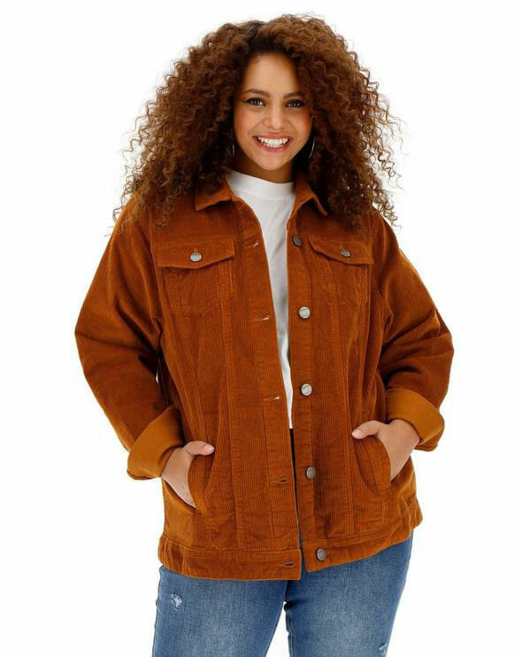 Simply Be Cord Oversized Western Jacket - Front View- Curvicality