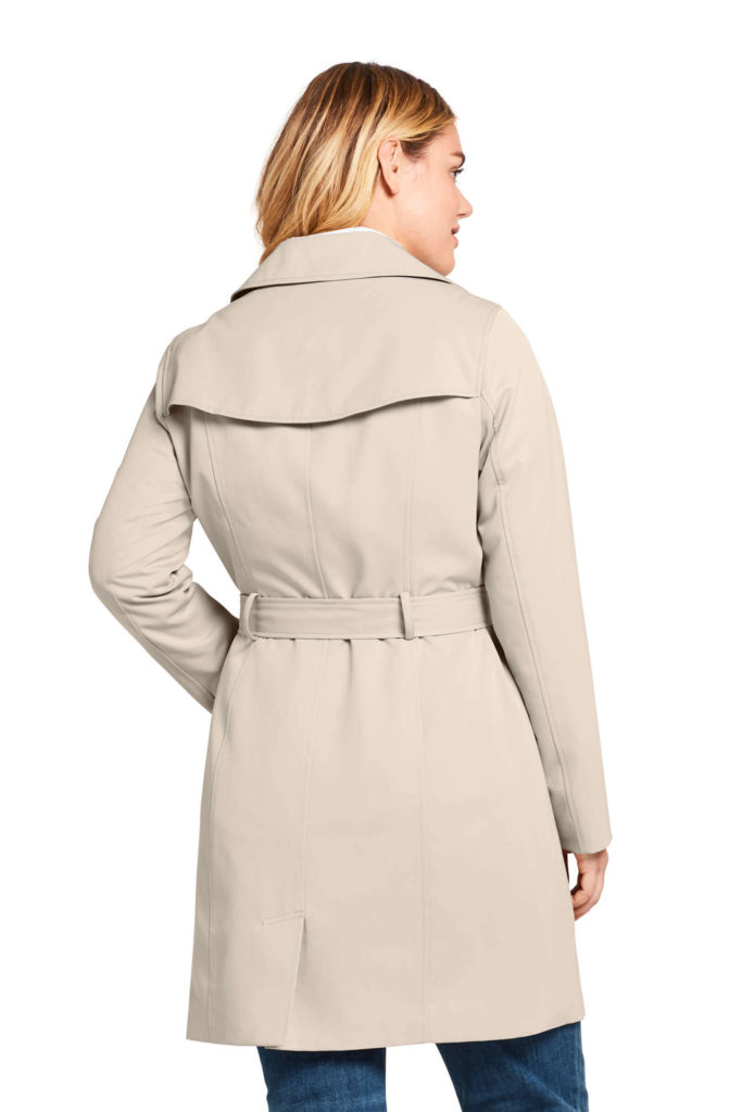 Swiss Milk Lightweight Trench Coat - Back - Lands’ End - Curvicality