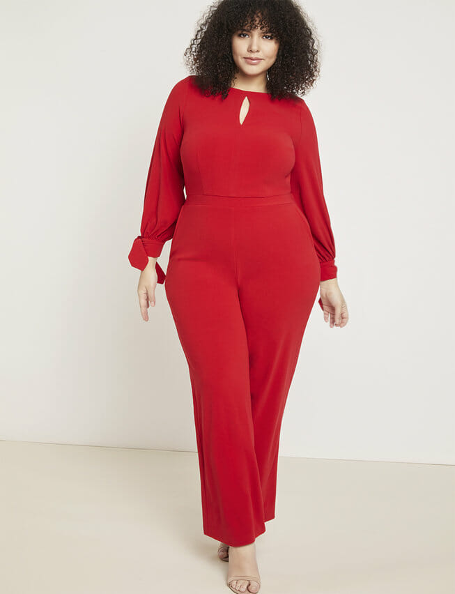 Eloquii Wide Leg Jumpsuit With Tie Sleeves - Curvicality Magazine