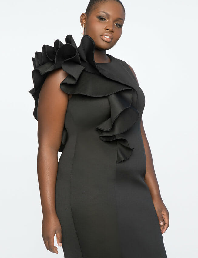Eloquii Ruffle Shoulder Dress - Curvicality Magazine Holiday Dress Picks