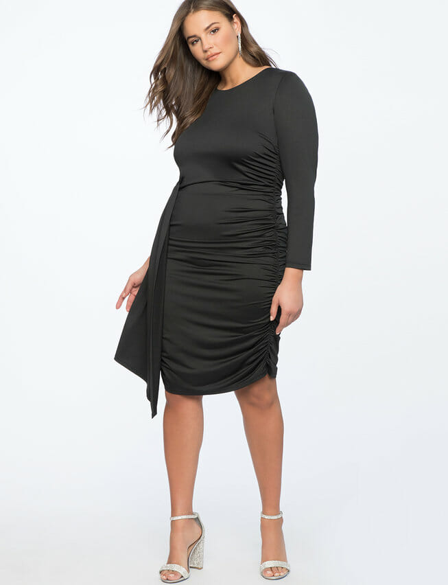 Eloquii Ruched Dress with Skirt Overlay - Curvicality magazine Holiday Dress Picks