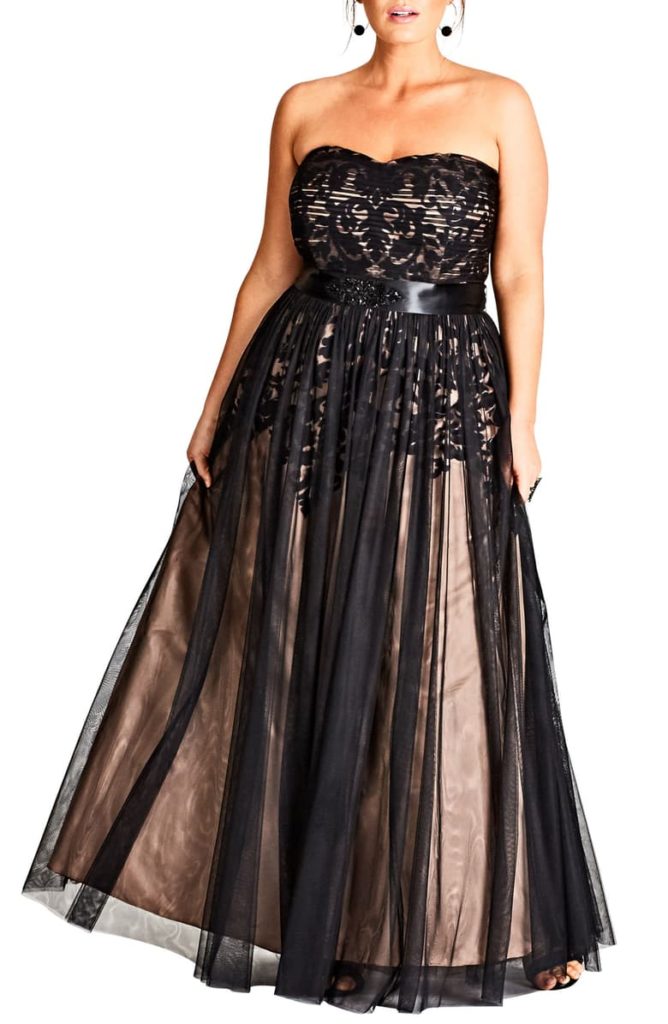 City Chic Embellished Tulle Strapless ball gown - Curvicality magazine Holiday Dress Picks