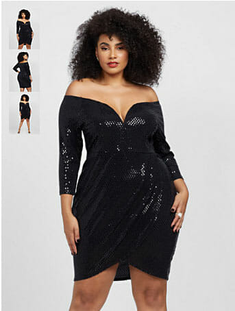 Gabriela Off-the-Shoulder Sequin Dress from Fashion to Figure - Curvicality Holiday Dress Picks